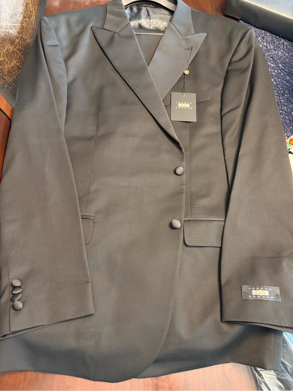 Joseph Abboud Black Two-Button Peak Lapel Tuxedo
